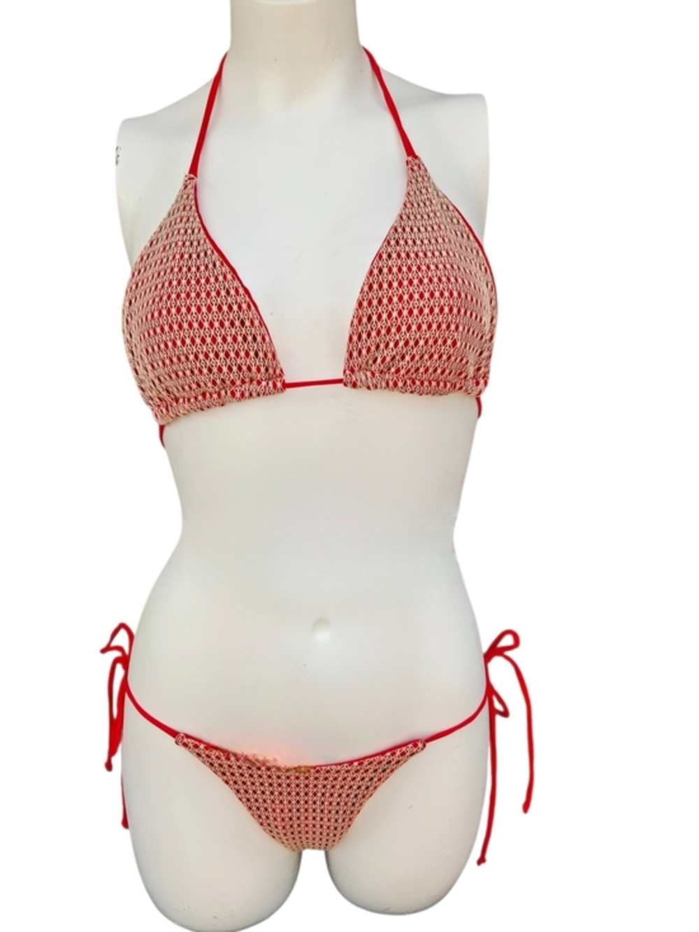 Sexy Red With Gold Mesh Bikini Set • Small